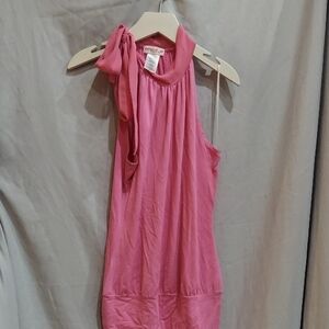 GUESS Pink Sleeveless Halter Shirt with Chiffon Bow Detail
